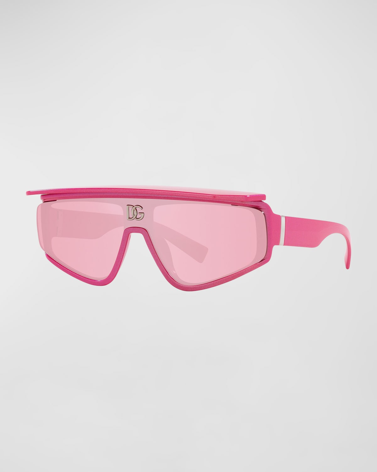 Dolce & Gabbana Interlocking Dg Mirrored Plastic Shield Sunglasses In Pink
