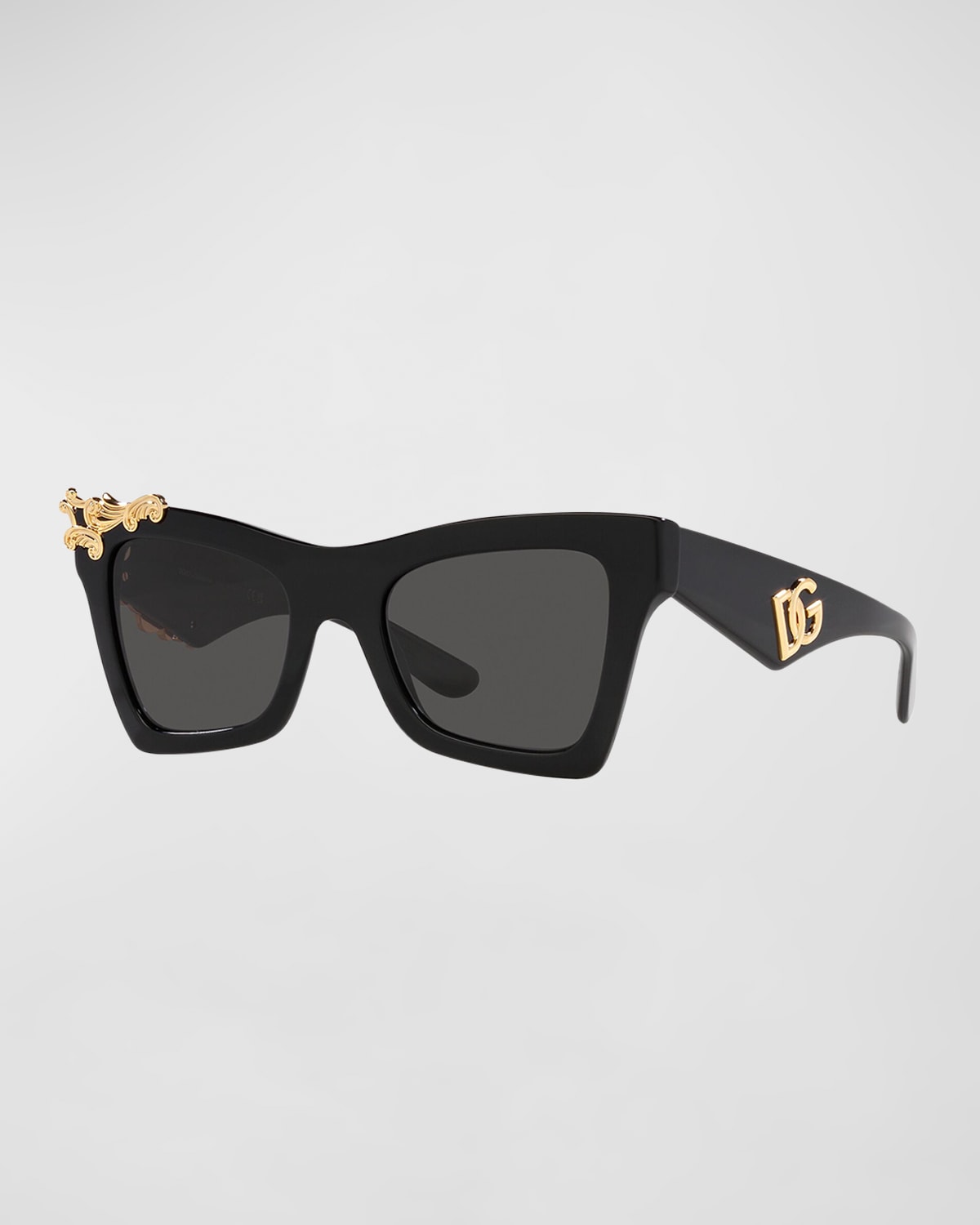 Dolce & Gabbana Dg Embellished Acetate Cat-eye Sunglasses In Black/gray Solid