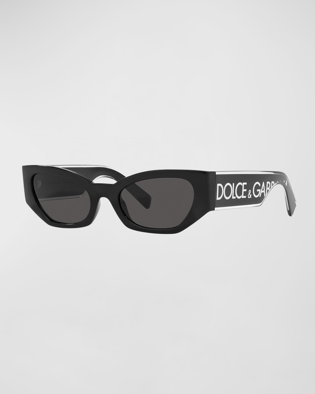 Dolce & Gabbana Monochrome Graphic Logo Plastic Cat-eye Sunglasses In Black