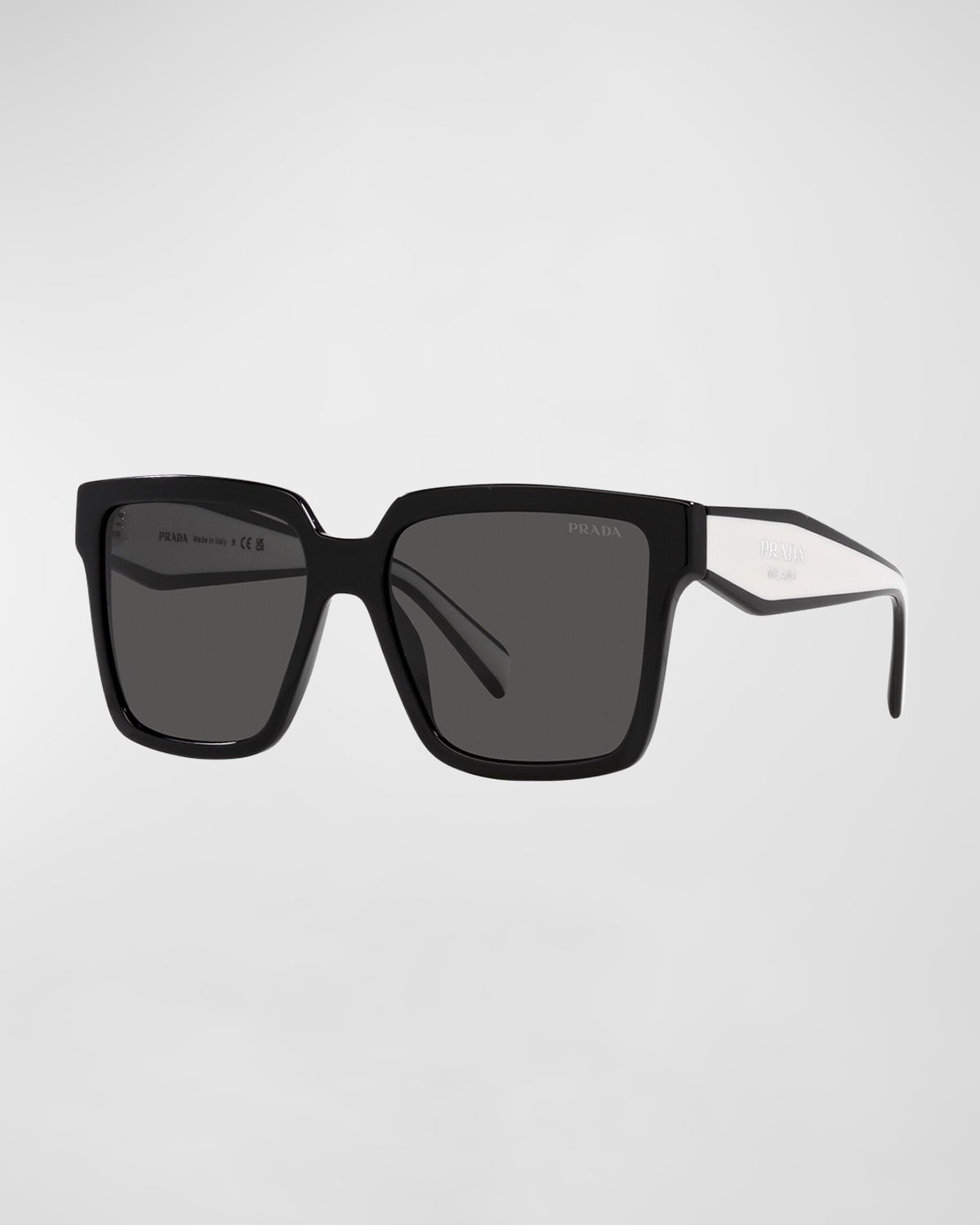 Shop Prada Contrasting Logo Square Acetate & Plastic Sunglasses In Black