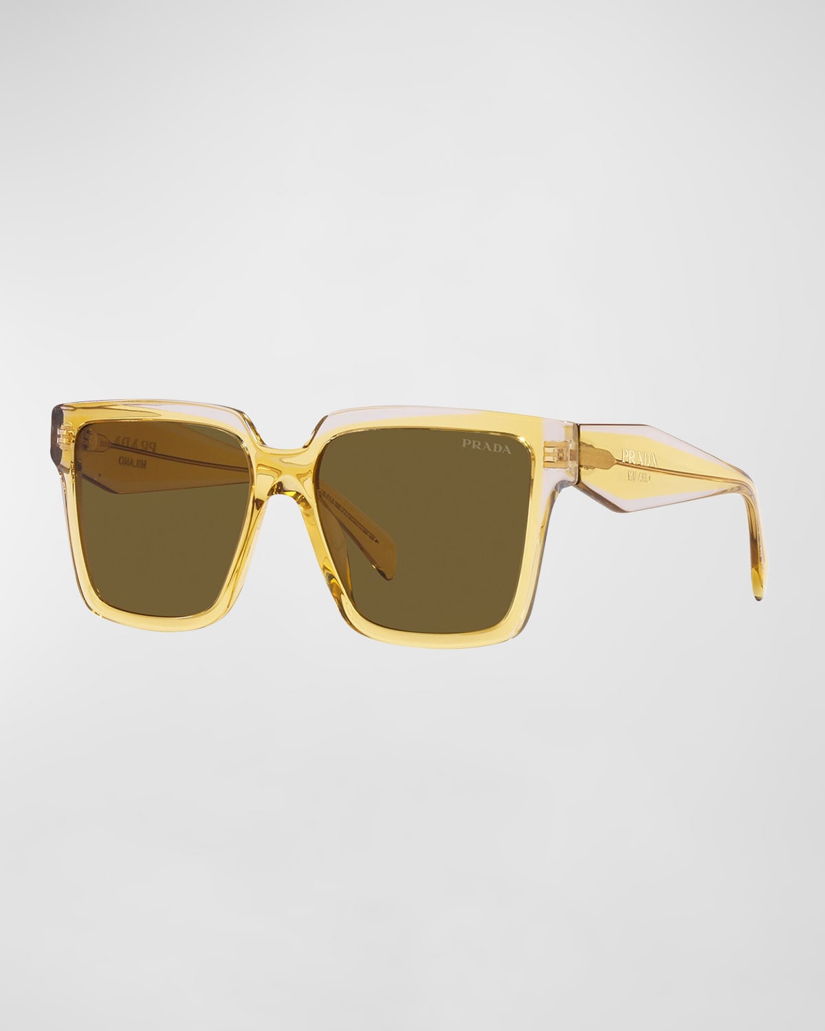 Shop Prada Contrasting Logo Square Acetate & Plastic Sunglasses In Dark Brown