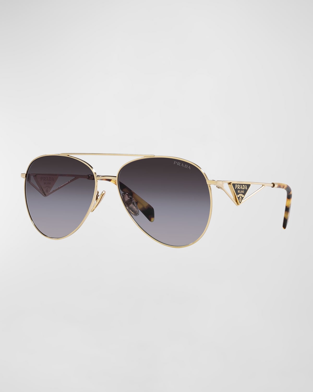 Shop Prada Havana Logo Steel & Plastic Aviator Sunglasses In Grey Flash