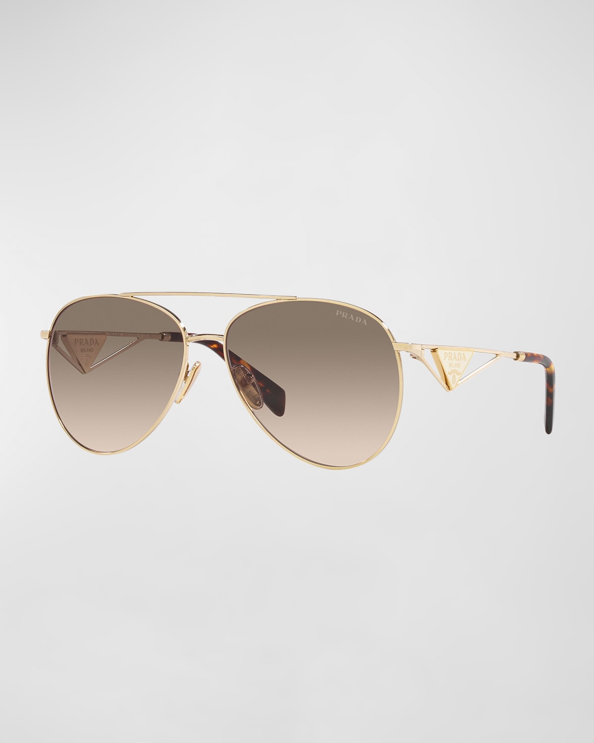 Prada Havana Logo Steel & Plastic Aviator Sunglasses In Pale Gold