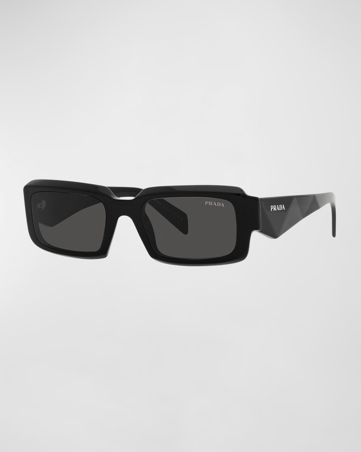 Shop Prada Geometric Logo Acetate & Plastic Rectangle Sunglasses In Black