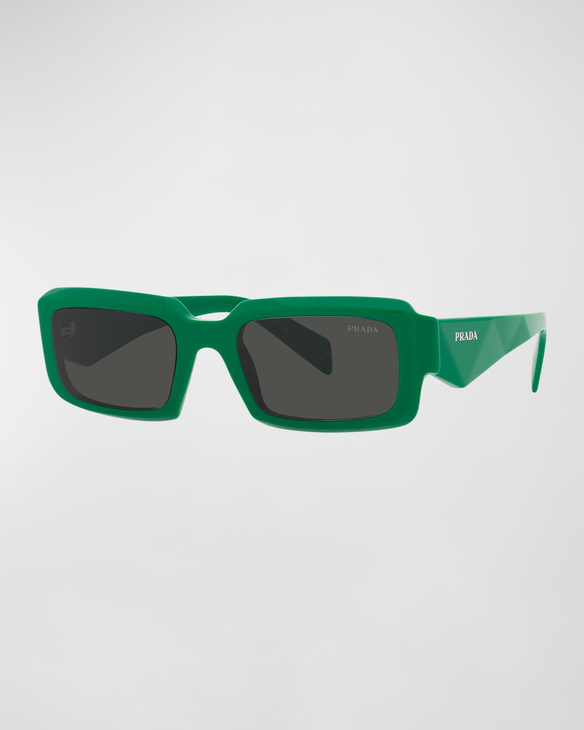 Shop Prada Geometric Logo Acetate & Plastic Rectangle Sunglasses In Dark Grey