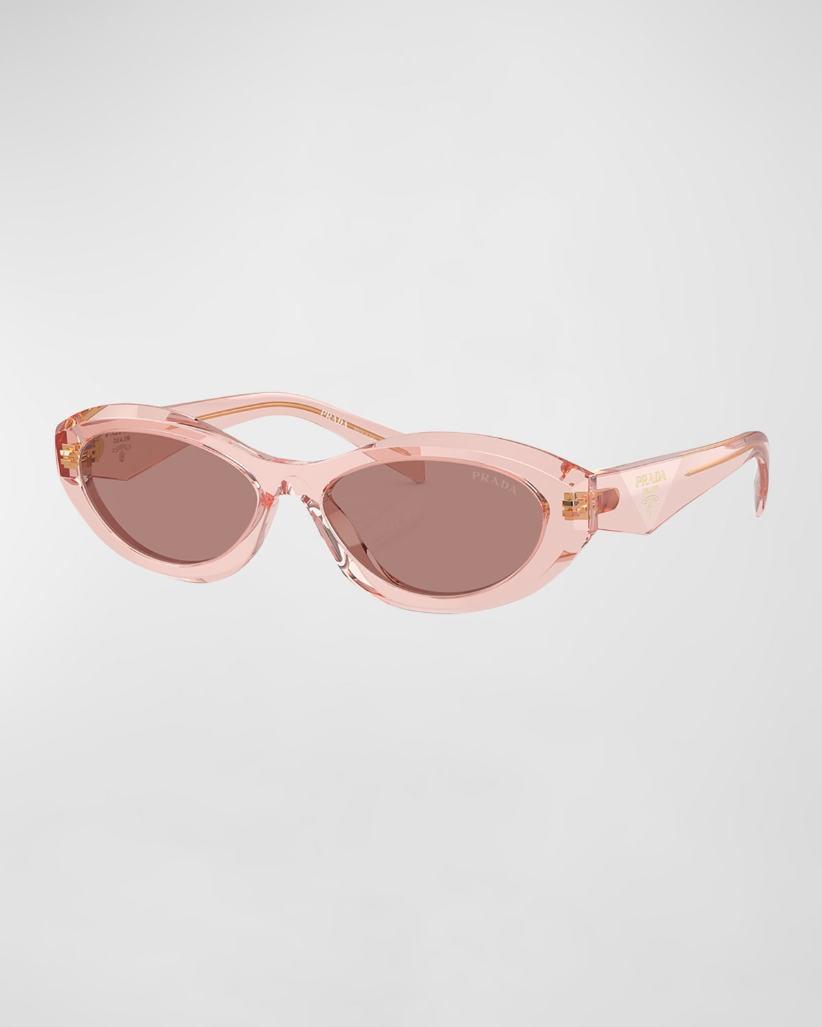Shop Prada Pr 26zs Beveled Acetate & Plastic Oval Sunglasses In Brown