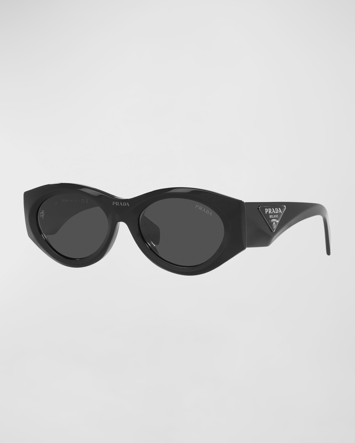 Shop Prada Beveled Logo Acetate Oval Sunglasses In Black
