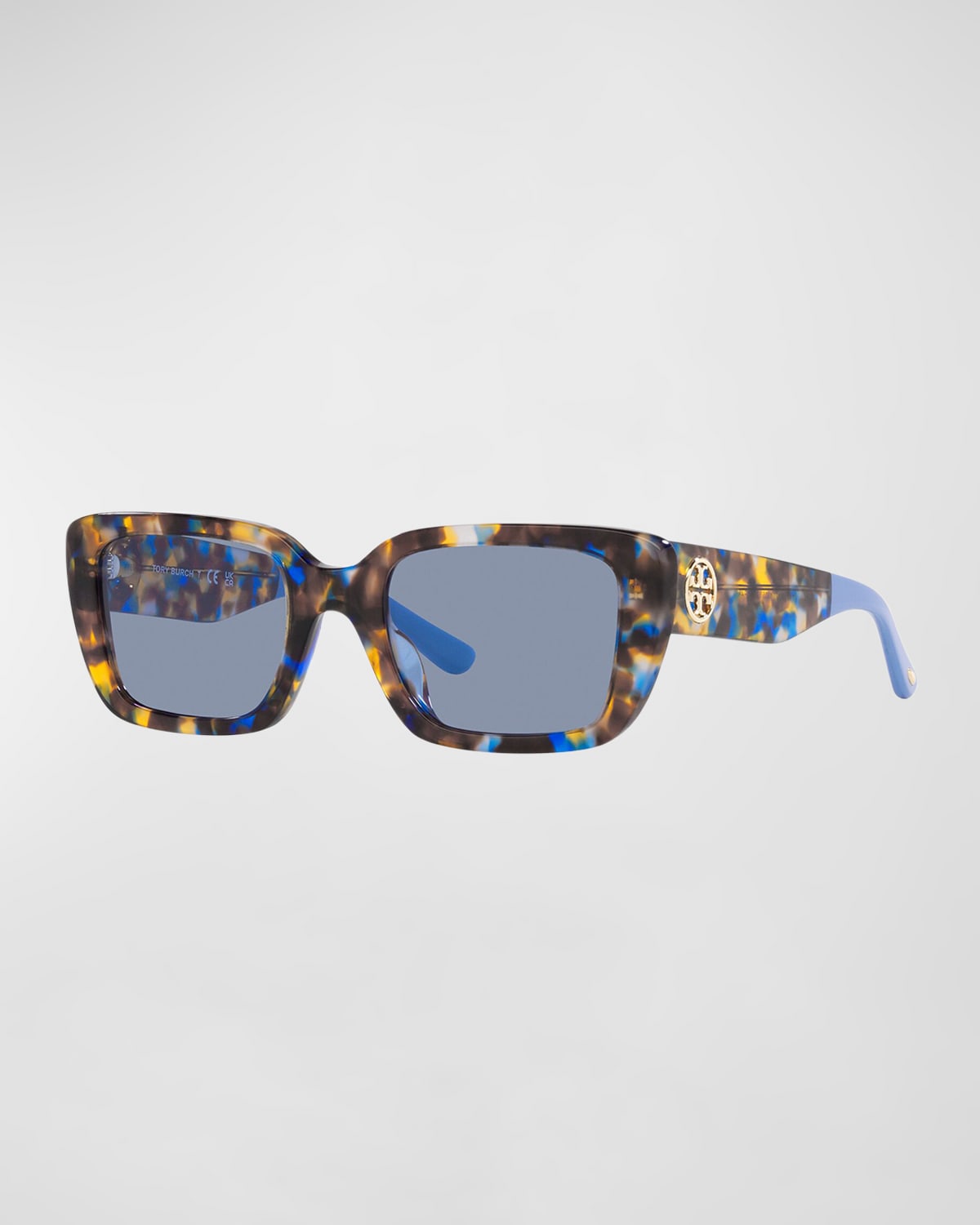 Tory Burch Monogram Acetate Rectangle Sunglasses In Tortoise