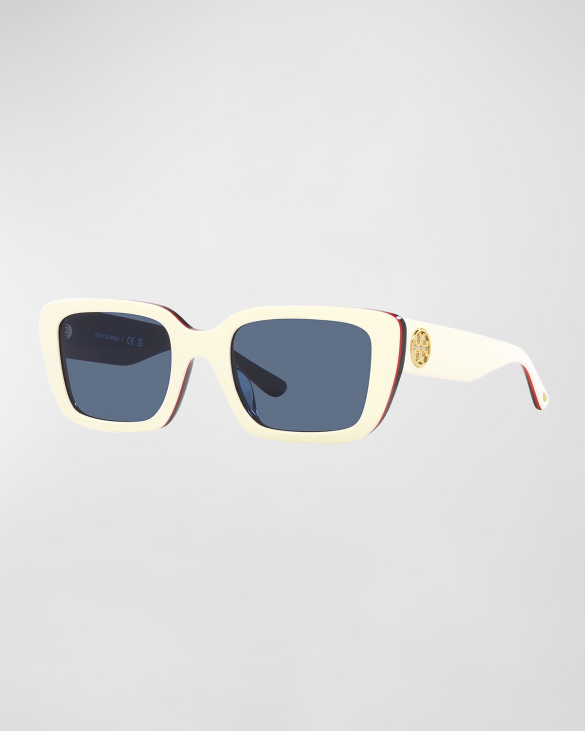 Tory Burch Monogram Acetate Rectangle Sunglasses In White