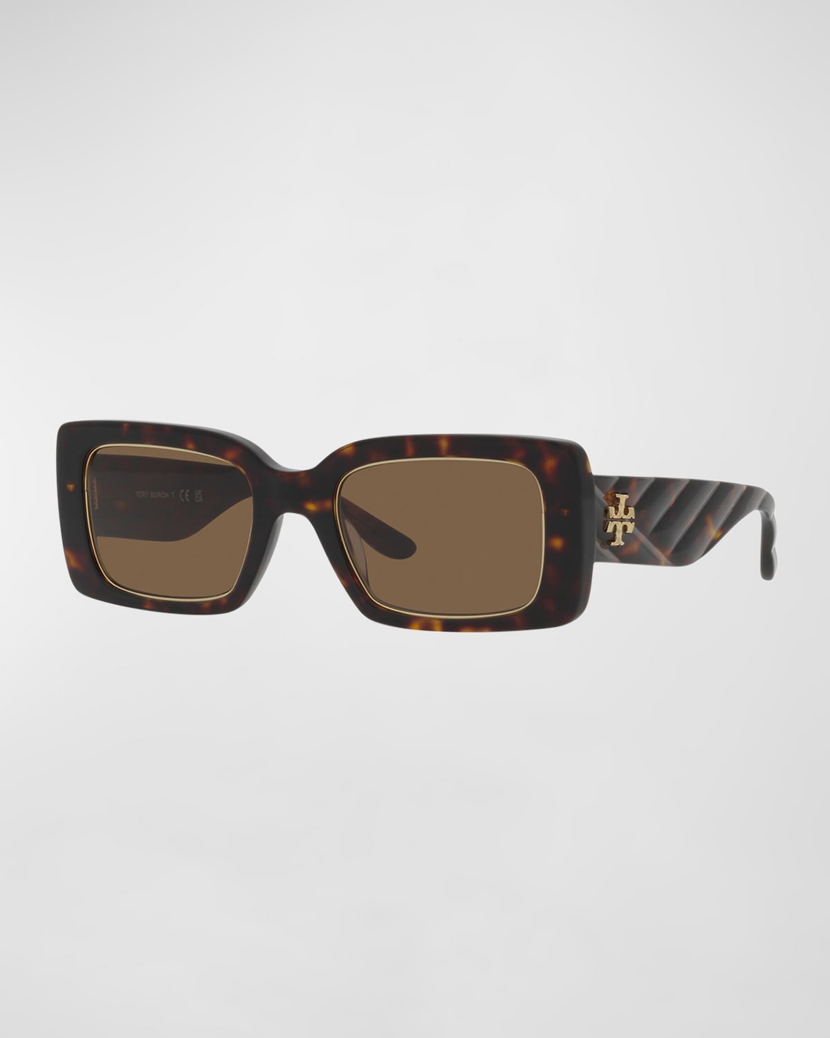 Tory Burch T-monogram Acetate Rectangle Sunglasses In Dk Tort