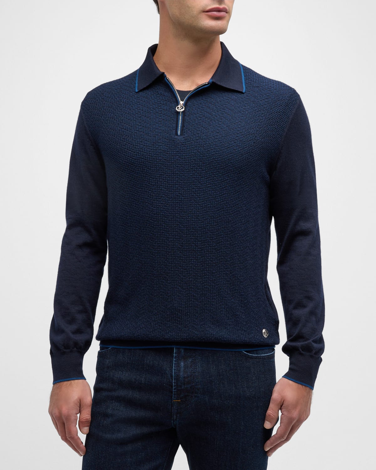 Stefano Ricci Men's Cashmere-silk Quarter-zip Polo Sweater In Blue