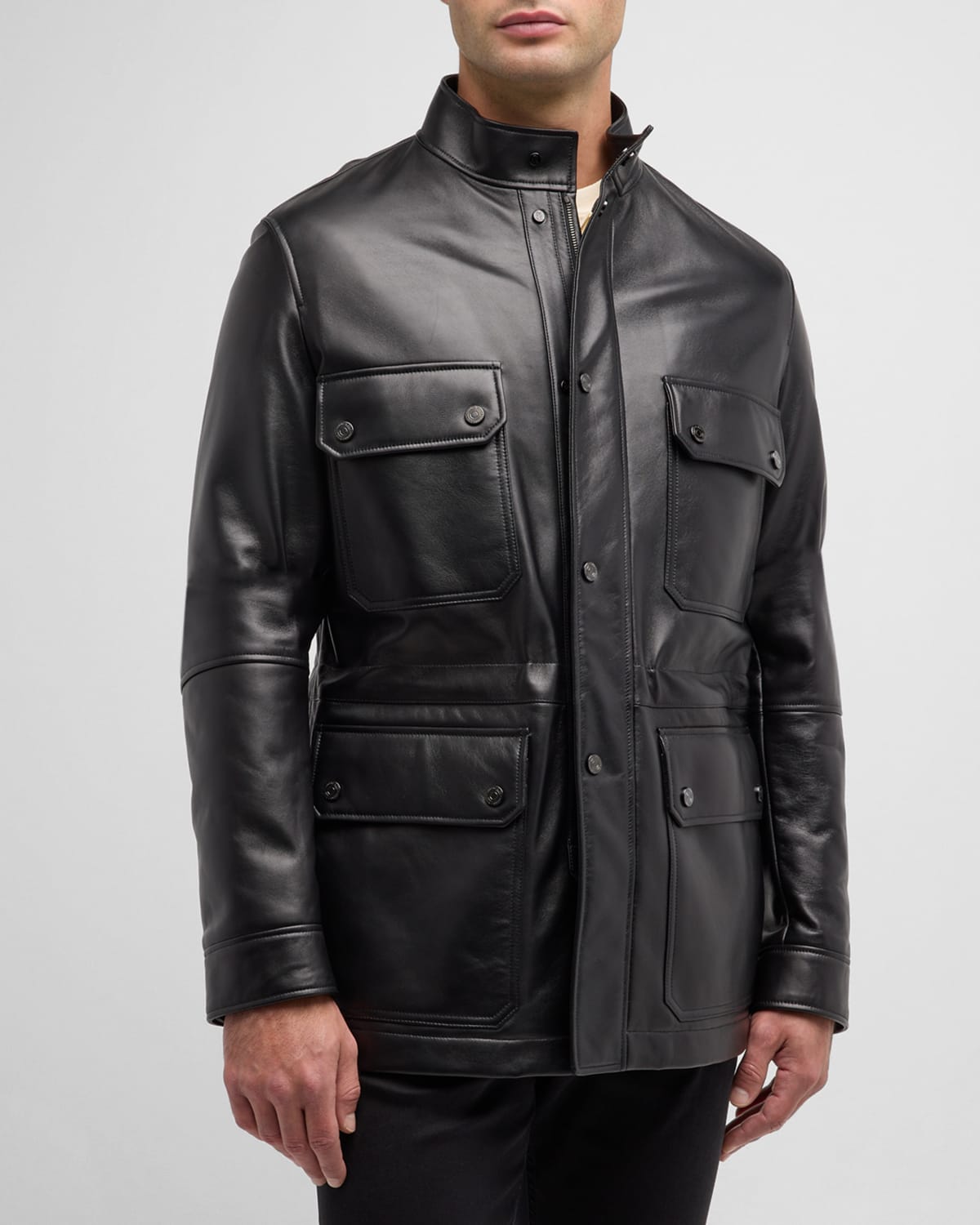 Stefano Ricci Men's Leather Field Jacket In Black