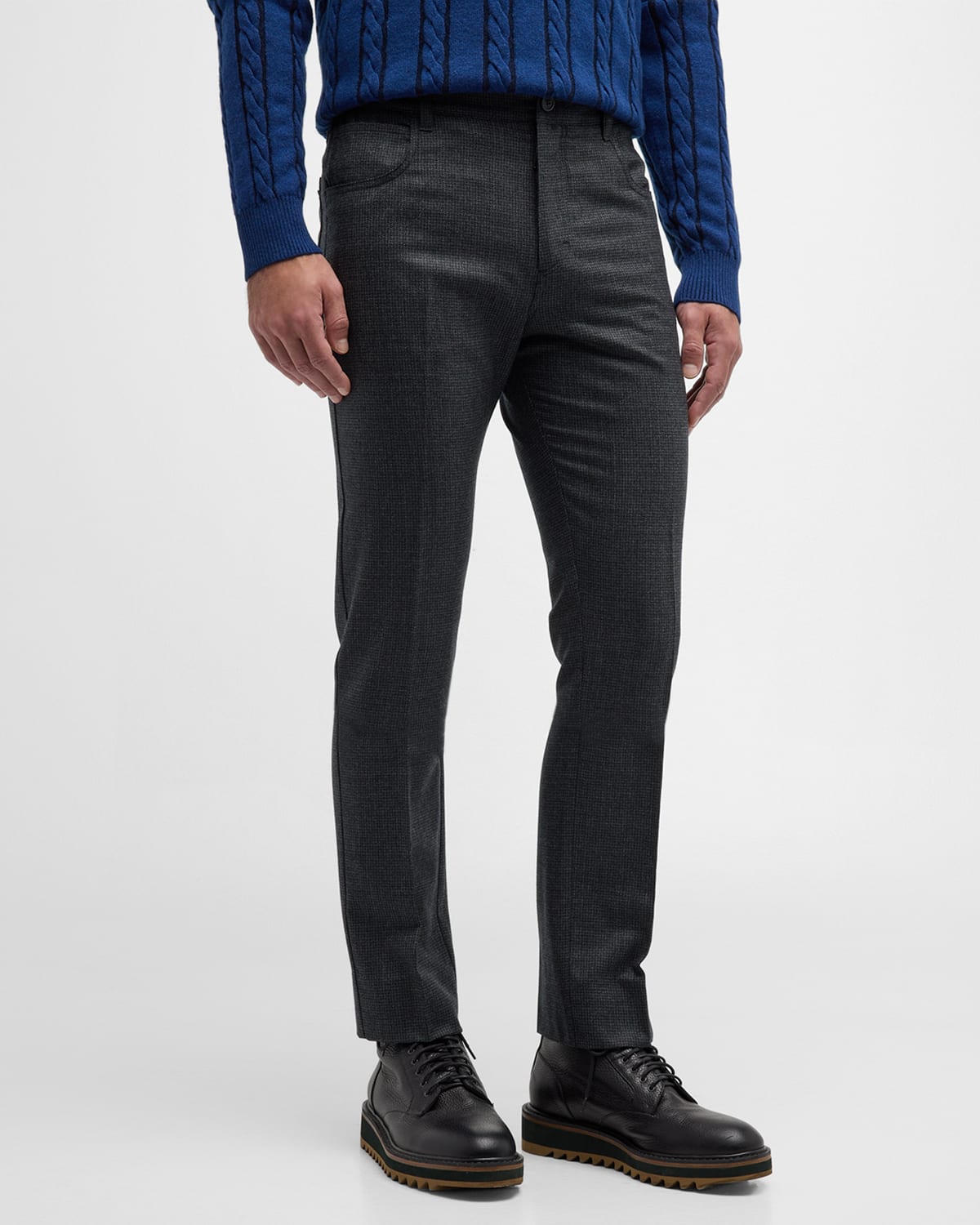 Stefano Ricci Men's Tonal Check Wool Pants In Dark Grey