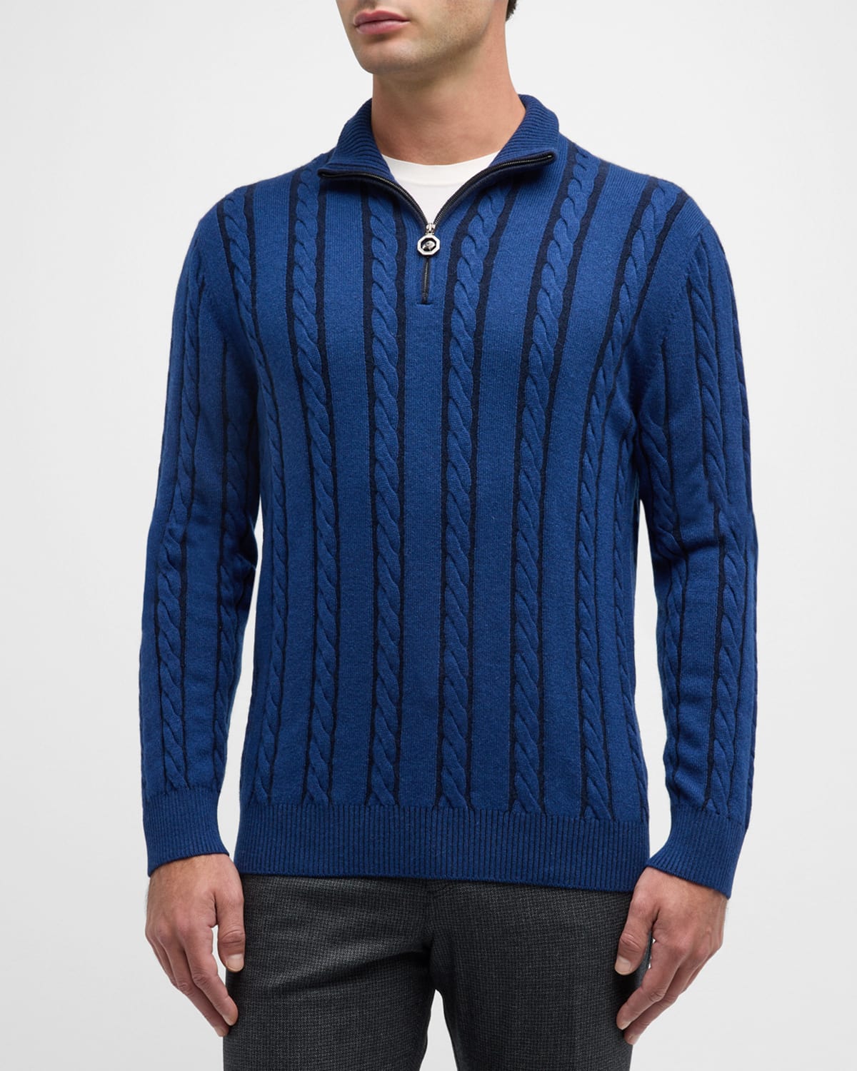 Stefano Ricci Men's Cashmere-silk Knit Quarter-zip Sweater In Blue