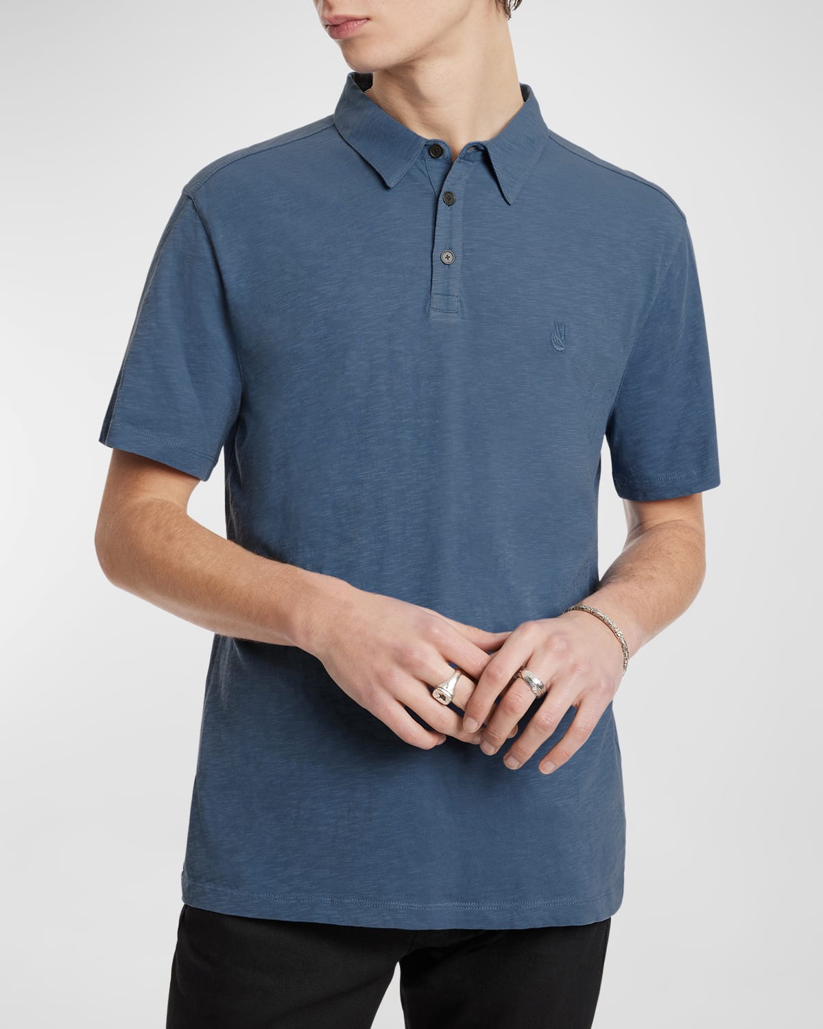 John Varvatos Men's Victor Peace Sign Cotton Polo Shirt In Blue