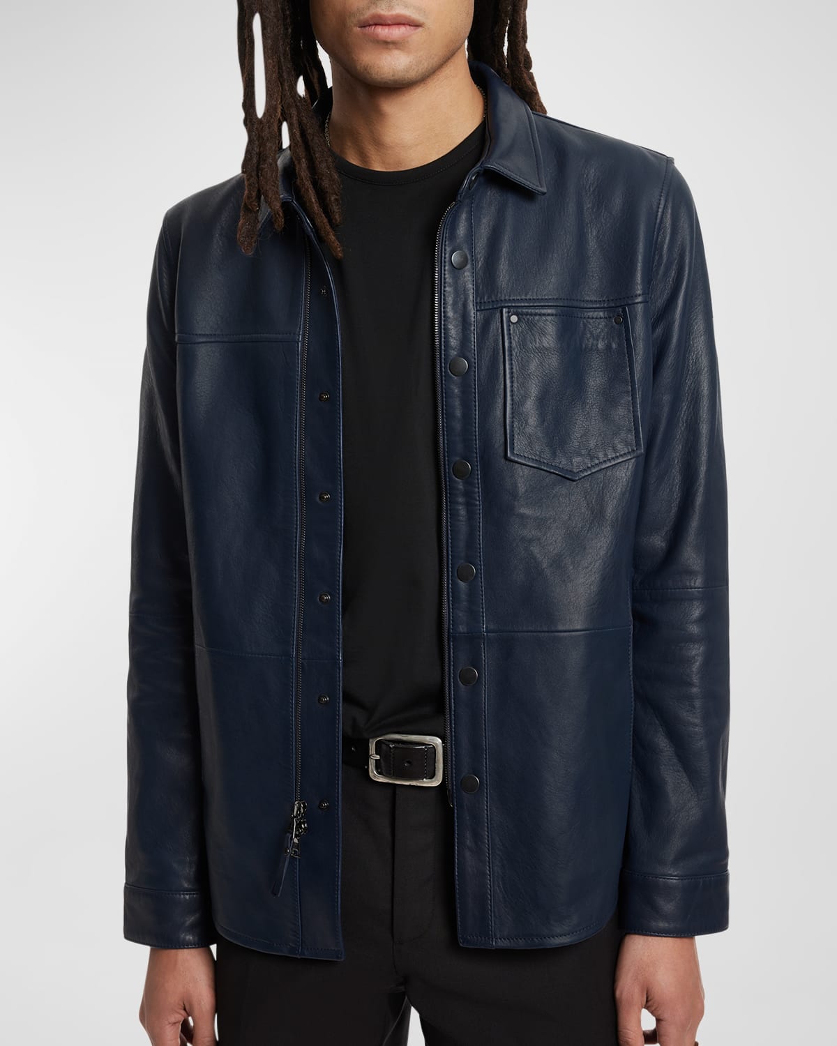 Men's Leather Zip and Snap Jacket