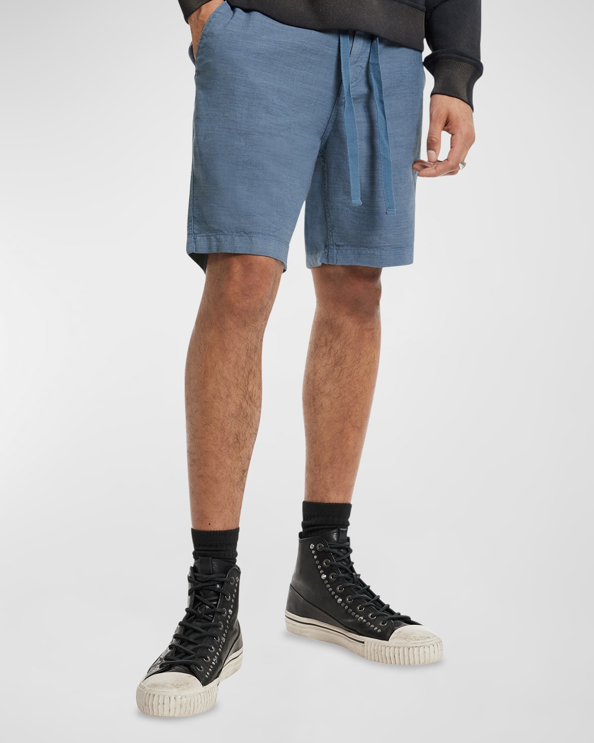 John Varvatos Benson Linen Blend Drawstring Shorts In Dutch Blue