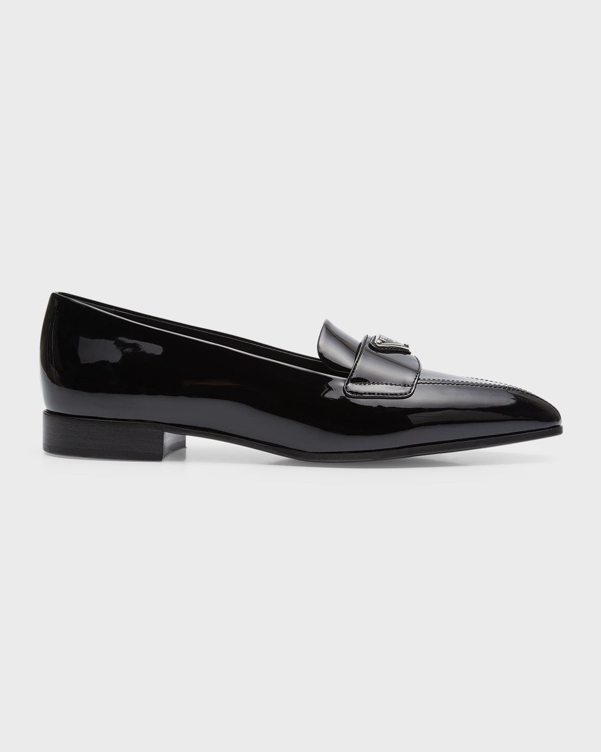 Shop Prada Patent Logo Flat Dress Loafers In Nero