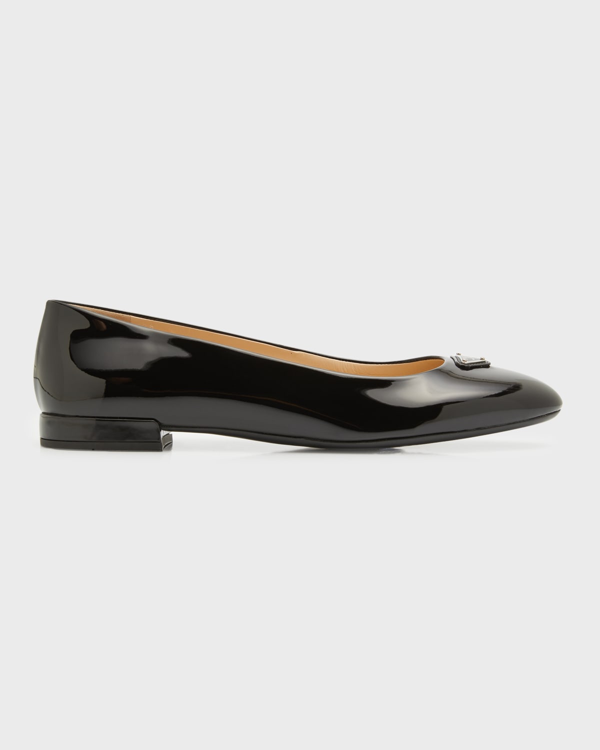 Shop Prada Patent Calfskin Logo Ballerina Flats In Nero