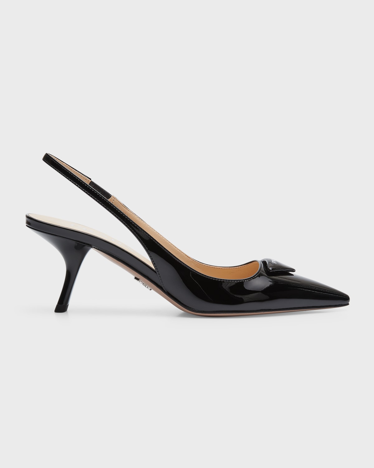 Shop Prada Patent Logo Slingback Pumps In Nero