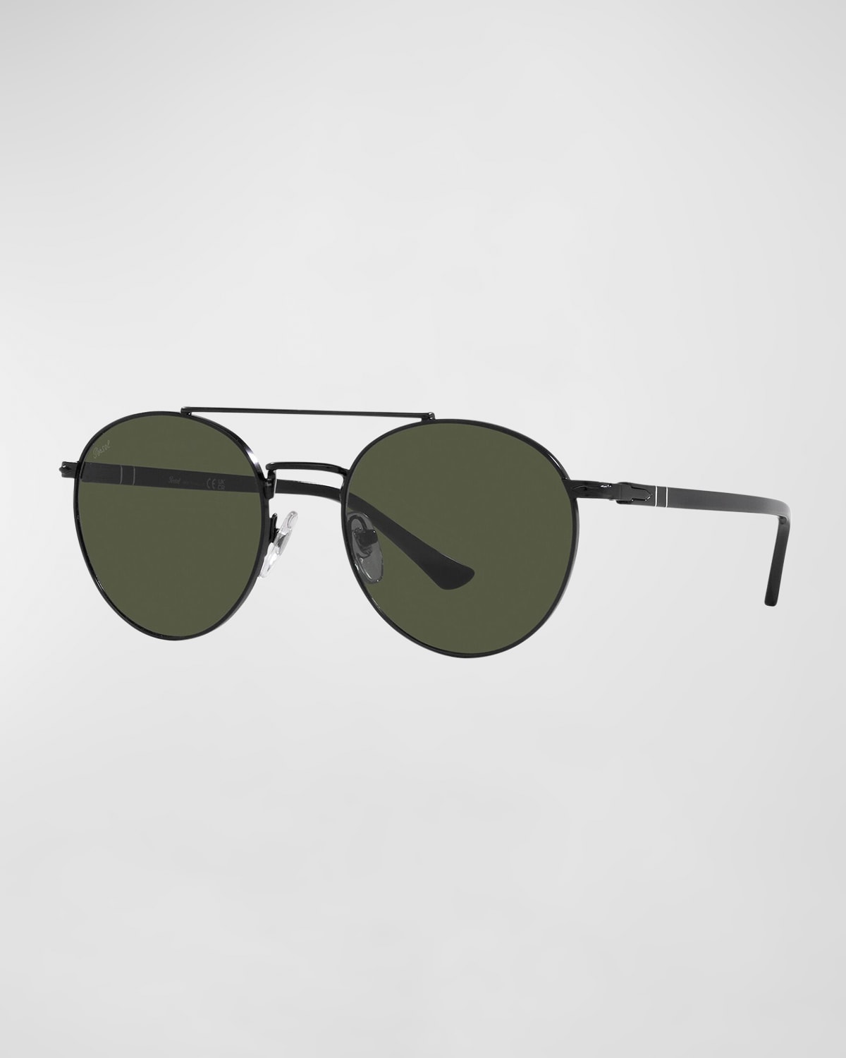 Persol Men's Metal Double-bridge Round Sunglasses In Black