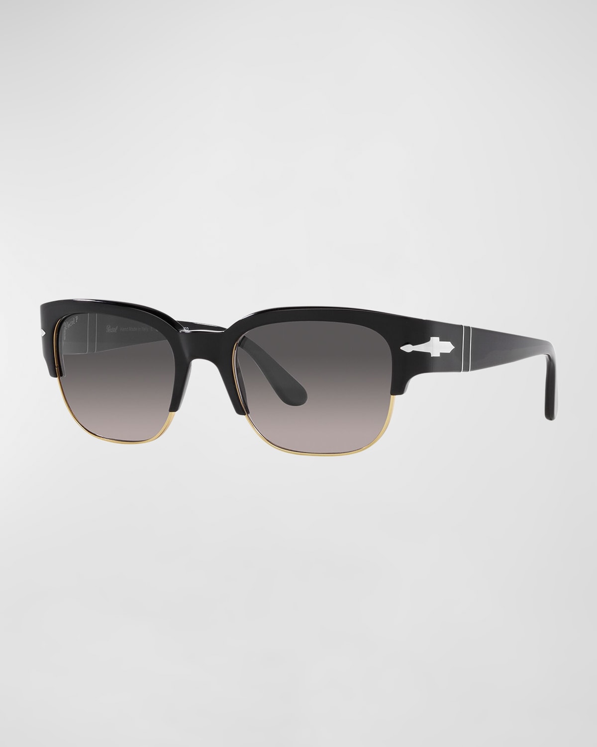 Persol Men's Acetate Half-frame Square Sunglasses In Black