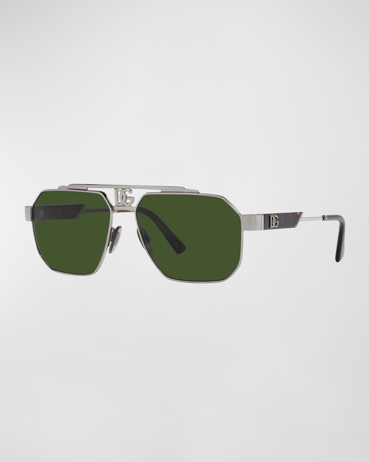 Dolce & Gabbana Men's Dg Double-bridge Steel Aviator Sunglasses In Gunmetal