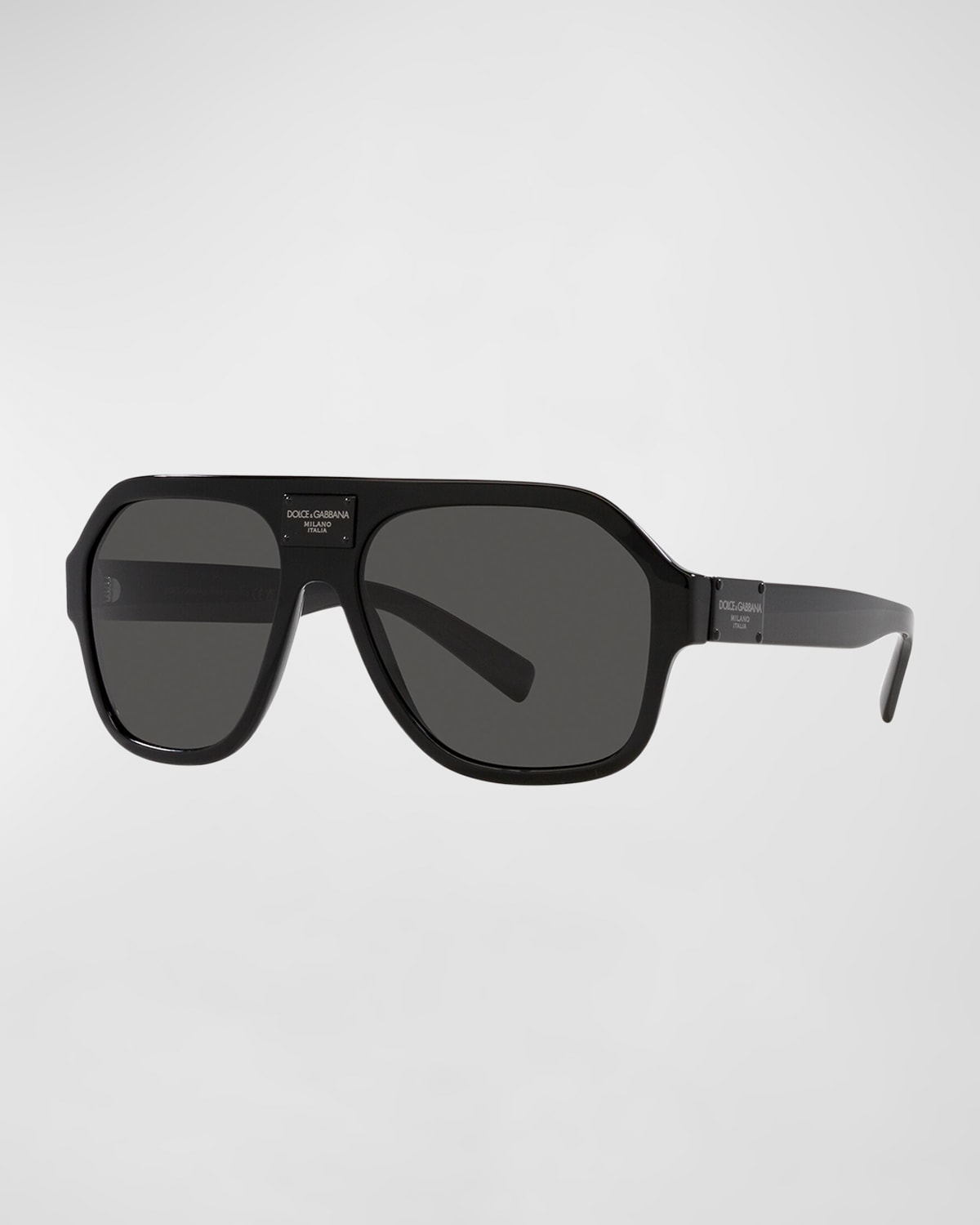 Dolce & Gabbana Men's Logo Plaque Aviator Sunglasses In Black