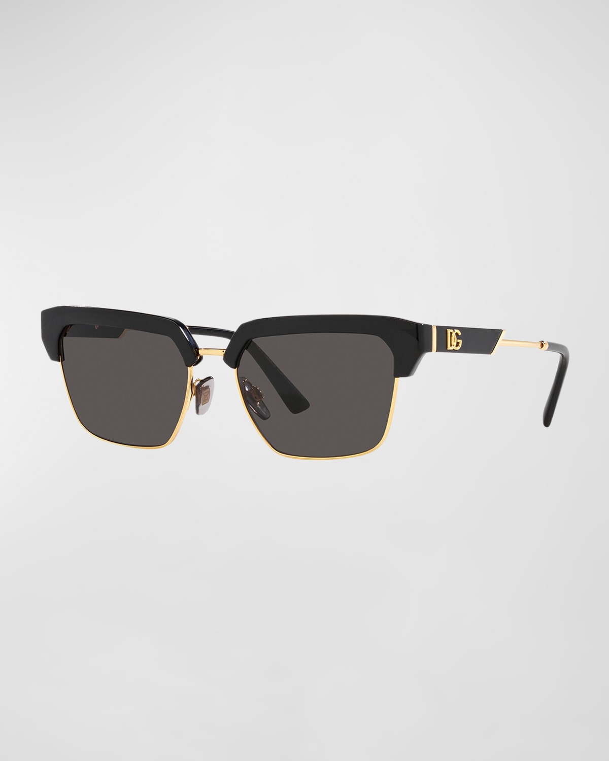 Dolce & Gabbana Men's Half-rim Rectangle Sunglasses In Black