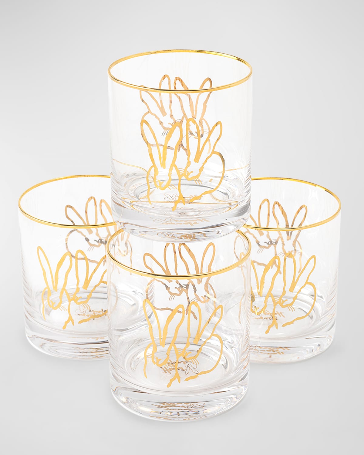 HUNT SLONEM DOUBLE BUNNY OLD FASHIONED GLASSES, SET OF 4