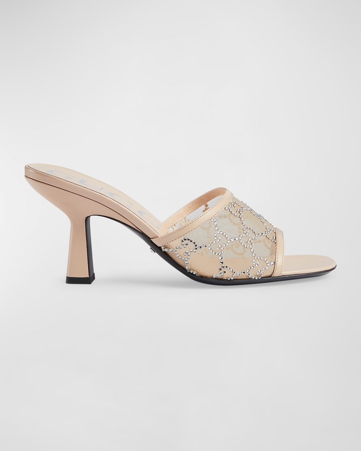 Shop Gucci Demi Rhinestone Mesh Mule Sandals In Powder Rose