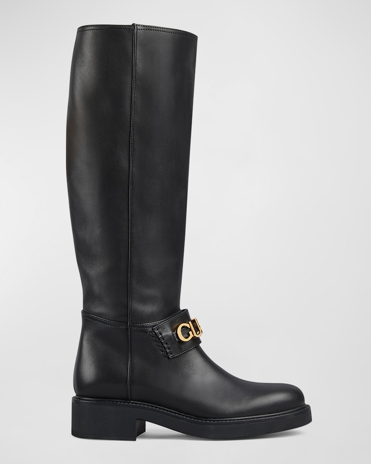 Shop Gucci Cara Logo Leather Riding Boots In Black