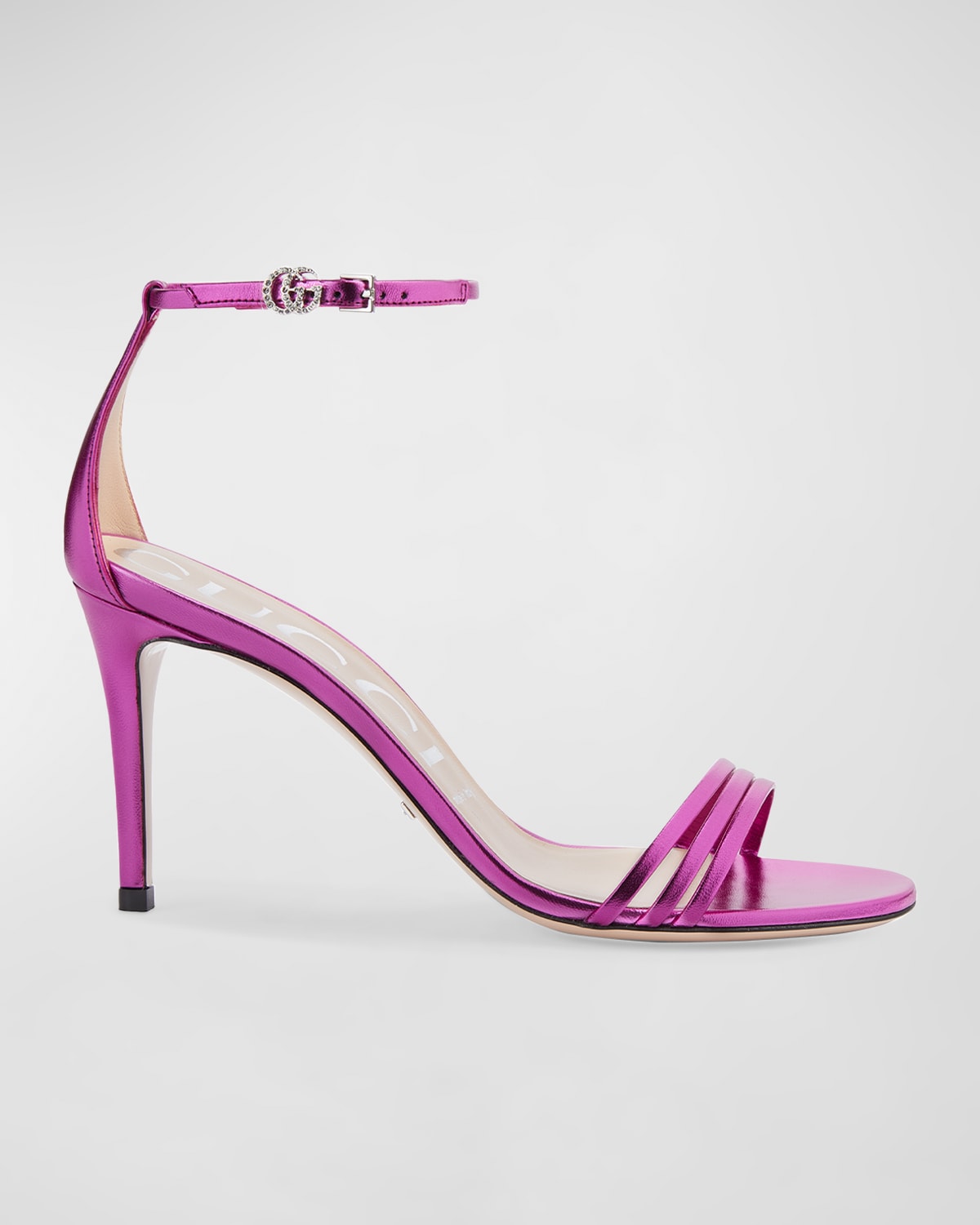 Gucci 85mm Ilse Metallic Leather Sandals In Argento
