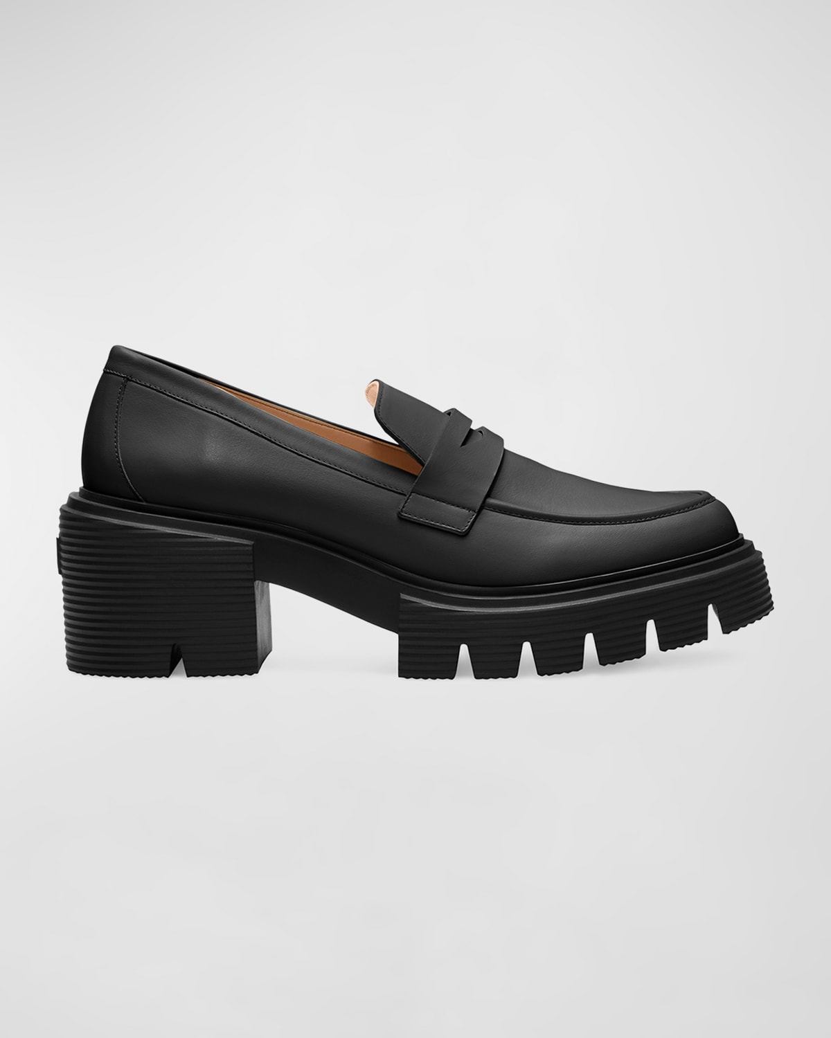 Shop Stuart Weitzman Soho Calfskin Casual Penny Loafers In Black