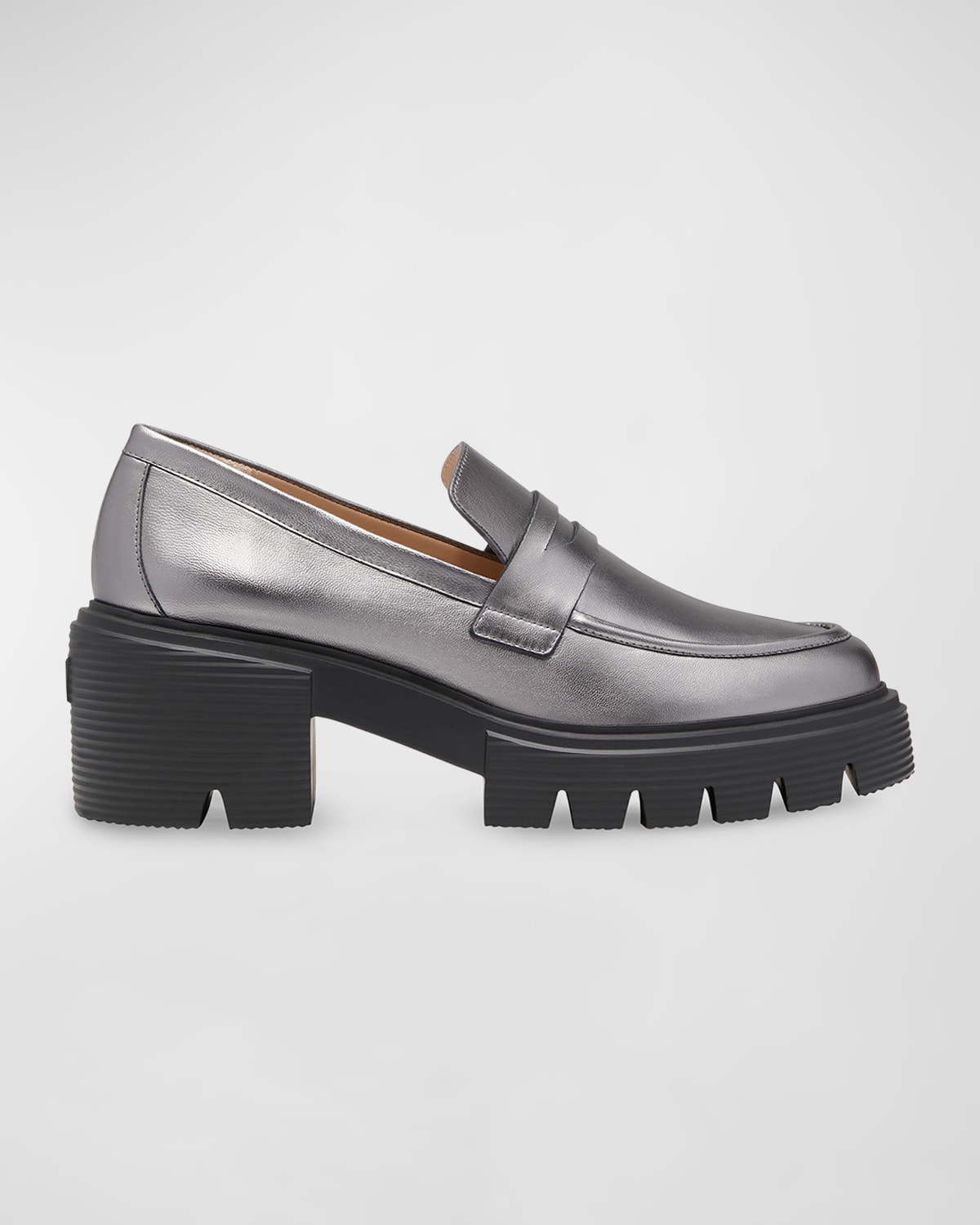 Stuart Weitzman Soho Metallic Casual Penny Loafers In Gunmetal