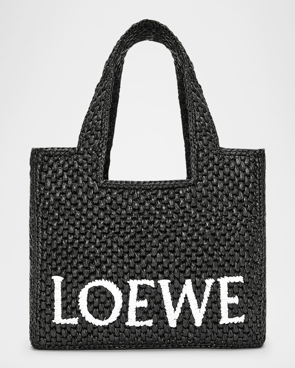 Loewe X Paula's Ibiza Font Logo Small Tote Bag In Raffia In Black