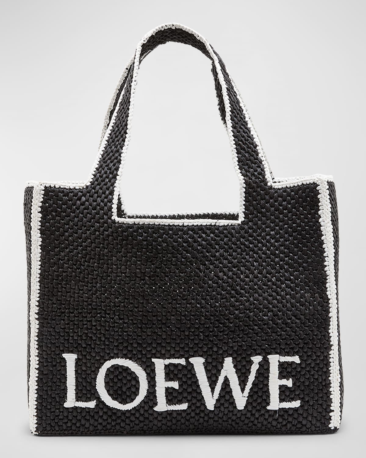Loewe X Paula's Ibiza Logo Large Bicolor Raffia Tote Bag In 1100 Black