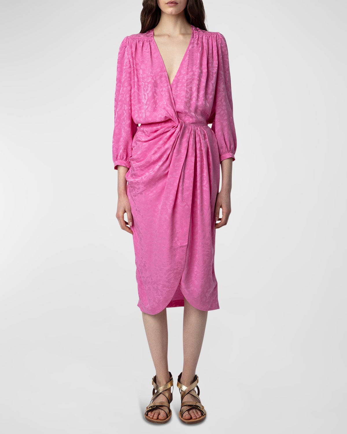 Zadig & Voltaire Jacquard Gathered Silk Dress In Tulipe