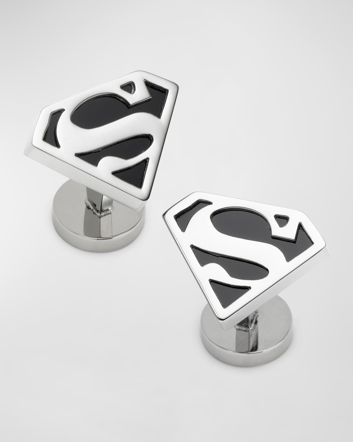 Cufflinks, Inc Men's Superman Black Onyx Stainless Steel Cufflinks In Silver