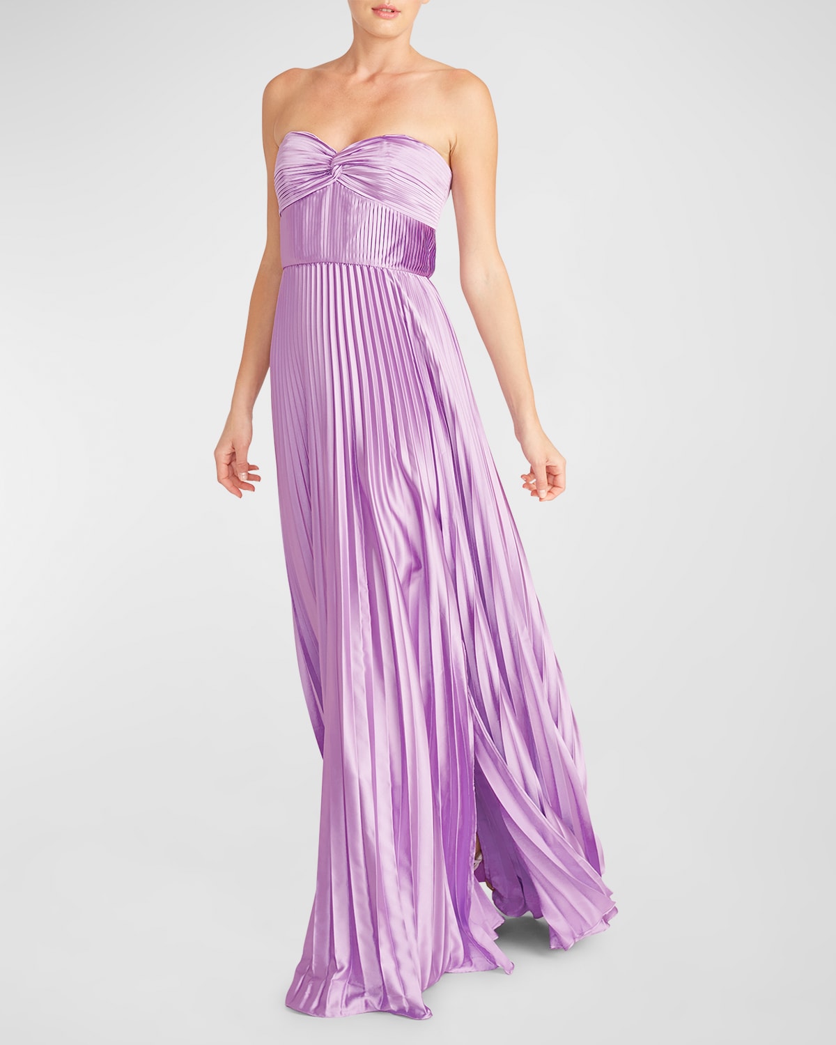 AMUR STEF STRAPLESS PLEATED CHARMEUSE GOWN