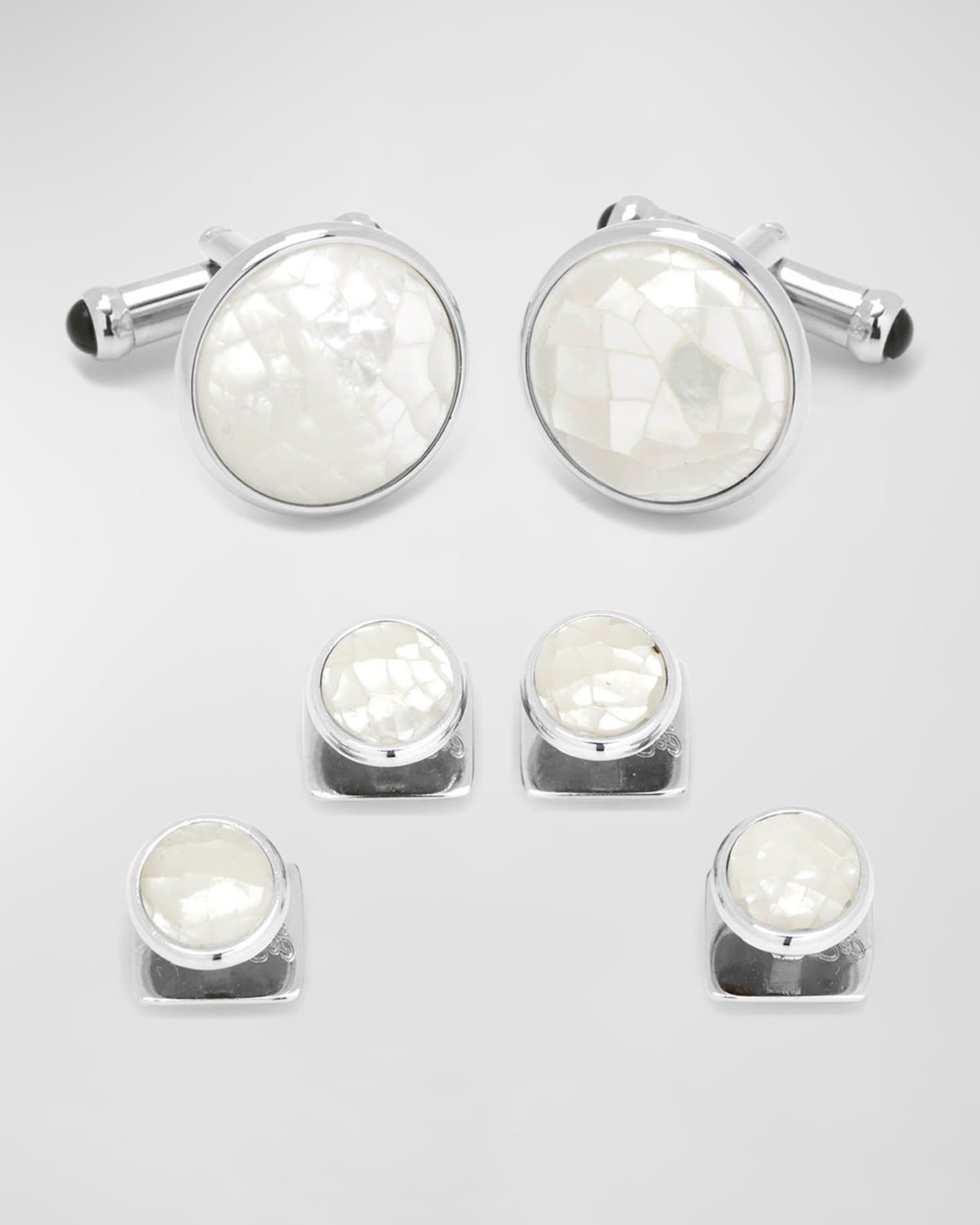 Cufflinks, Inc Men's 3-piece Ox And Bull Trading Co. Mosaic Mother Of Pearl Stud Cufflink Set In White