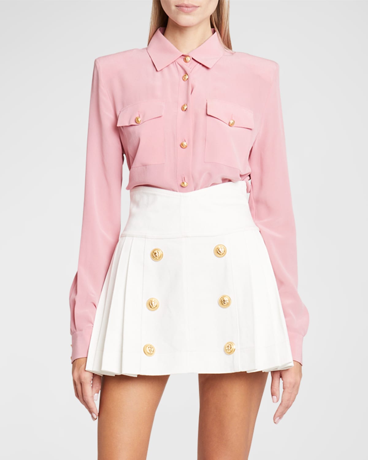 Balmain 2-pockets Strong-shoulder Crepe De Chine Buttoned Shirt In