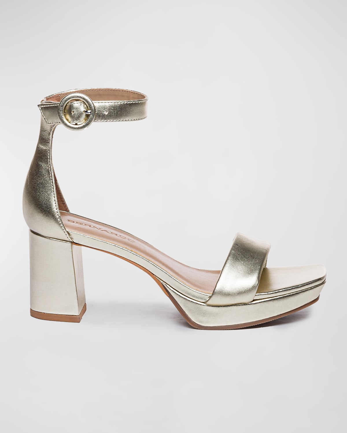 Bernardo Carla Metallic Ankle-strap Sandals In Champagne