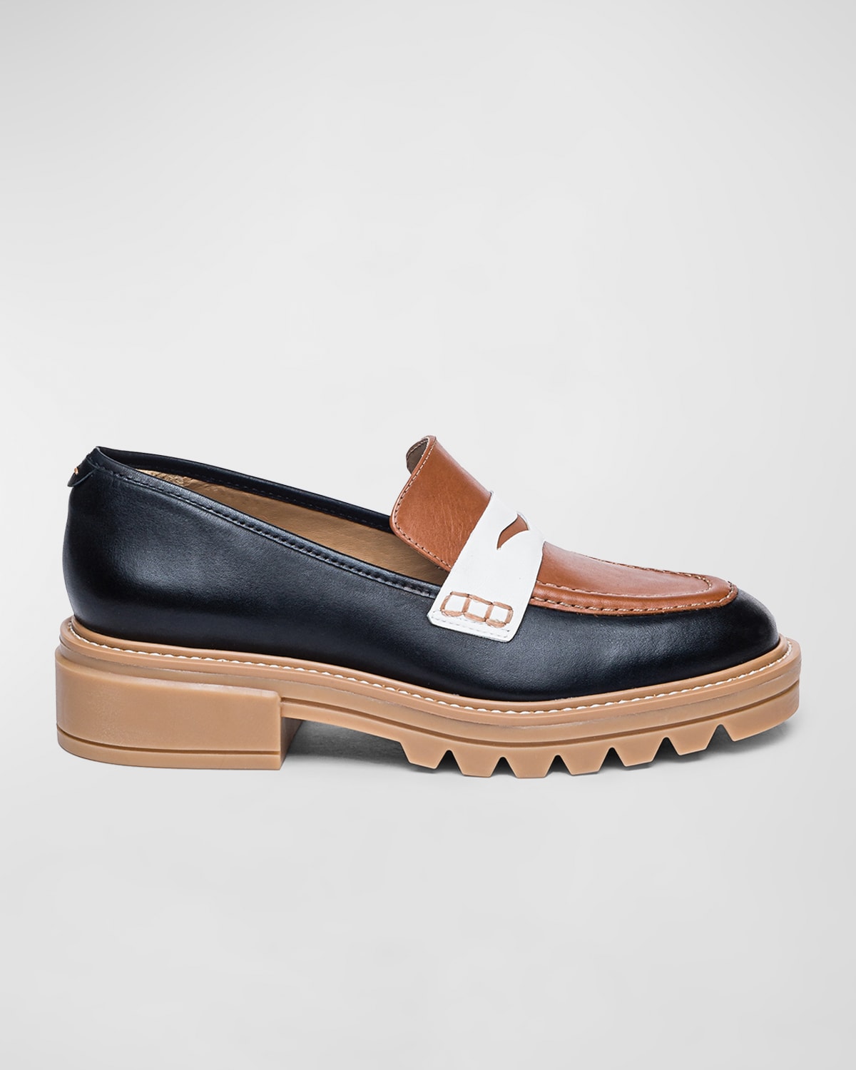 Bernardo Chandler Tricolor Leather Penny Loafers In Luggage Multi