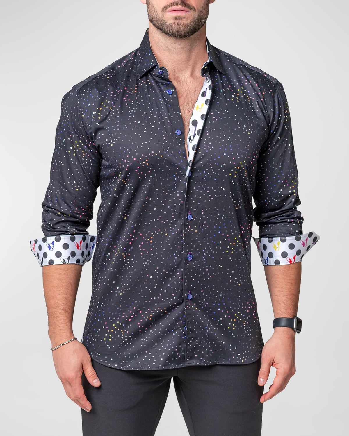 Maceoo Fibonacci Dotrainbow Cotton Button-up Shirt In Black