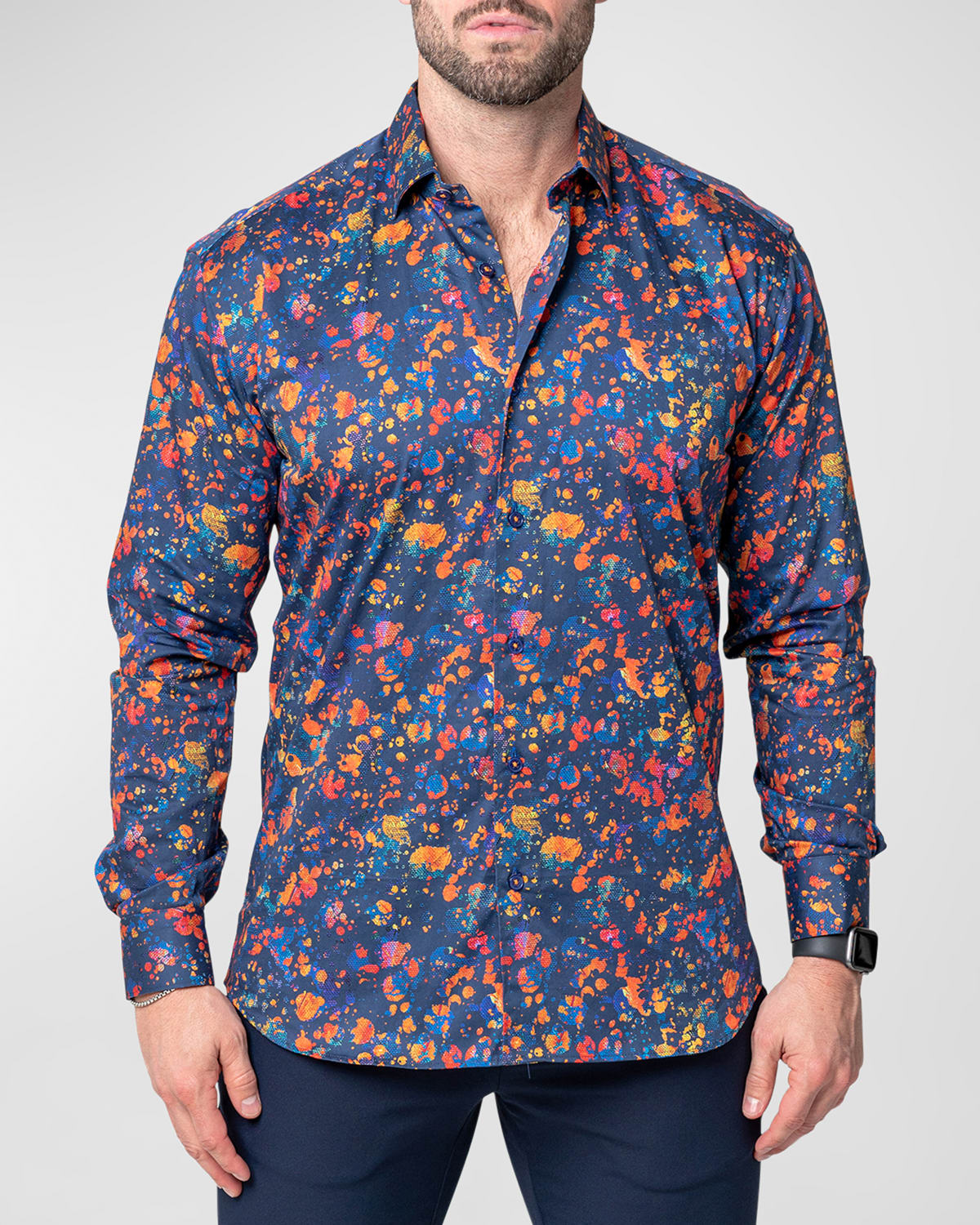 Shop Maceoo Men's Fibonacci Paint Splatter Sport Shirt In Blue