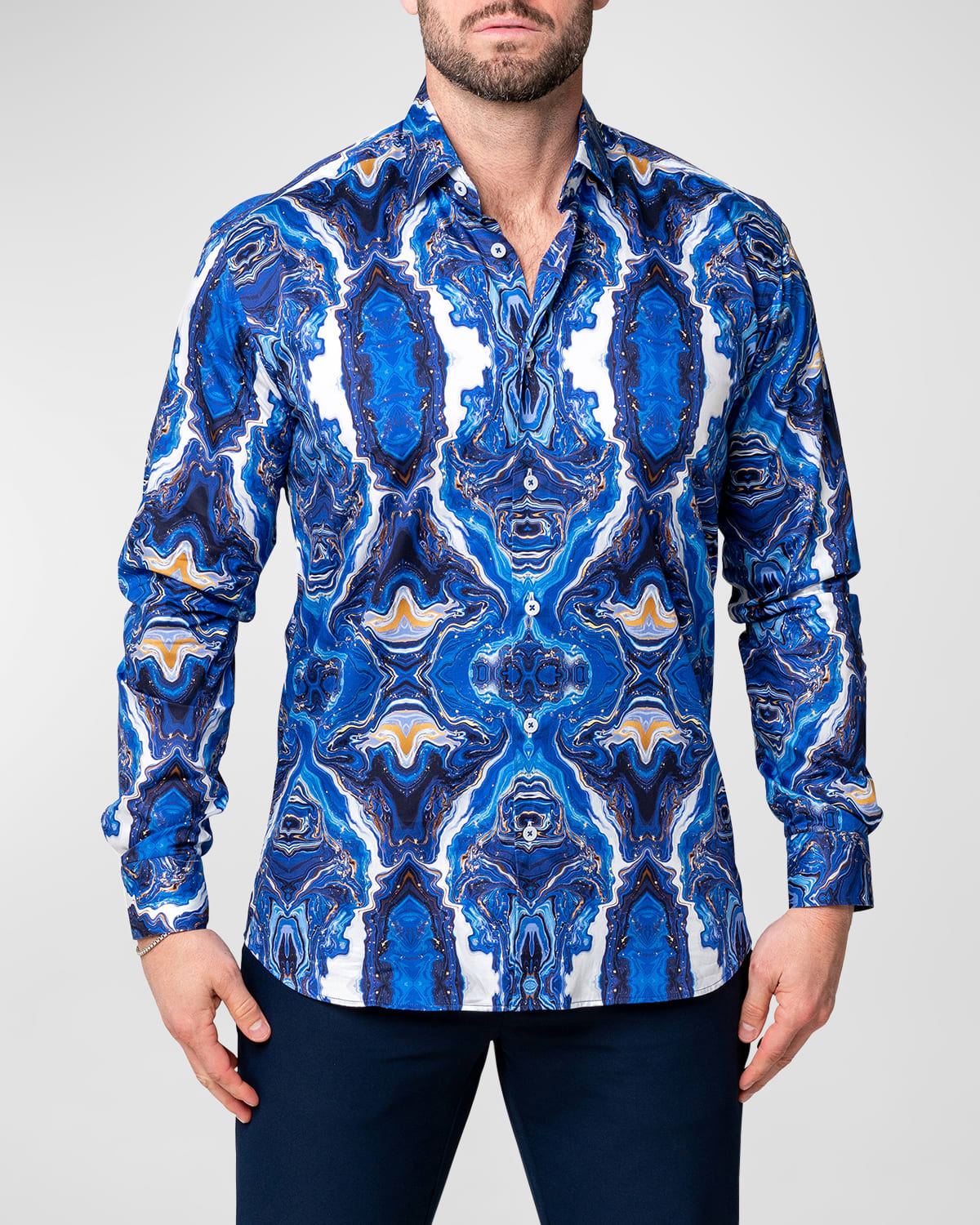 Shop Maceoo Men's Fibonacci Oil Spill Sport Shirt In Blue