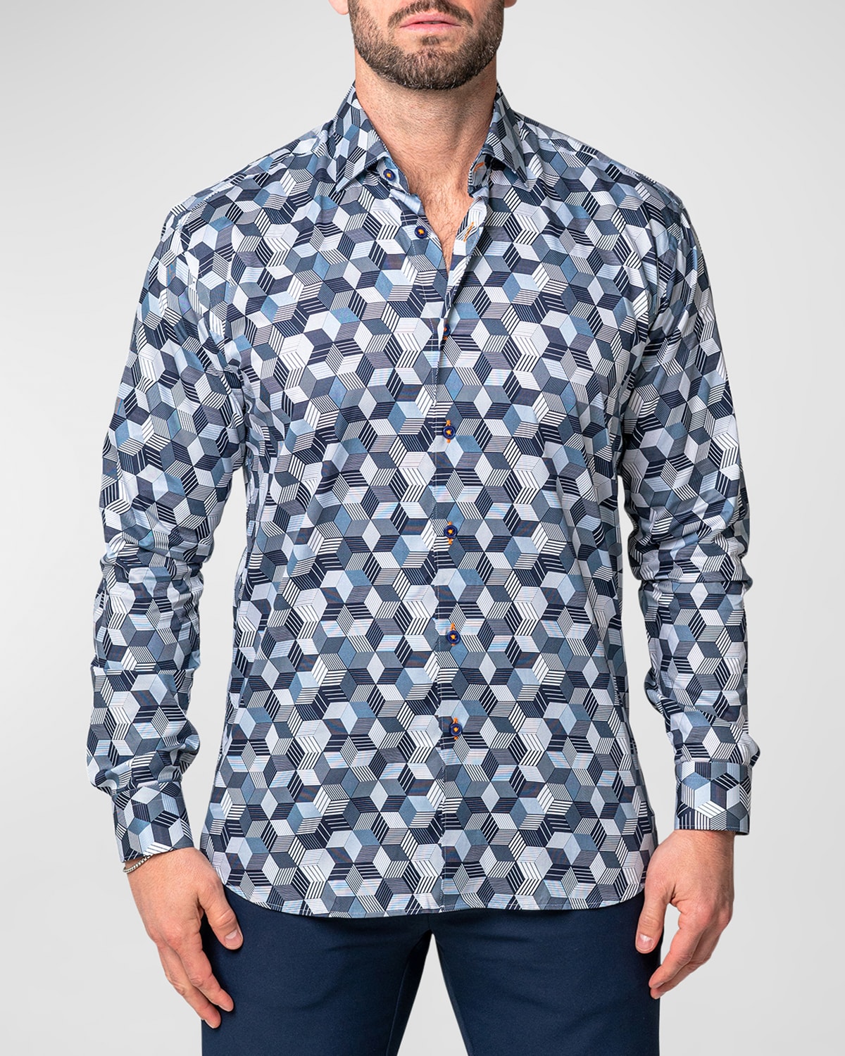 Maceoo Fibonacci Future Cotton Button-up Shirt In Grey