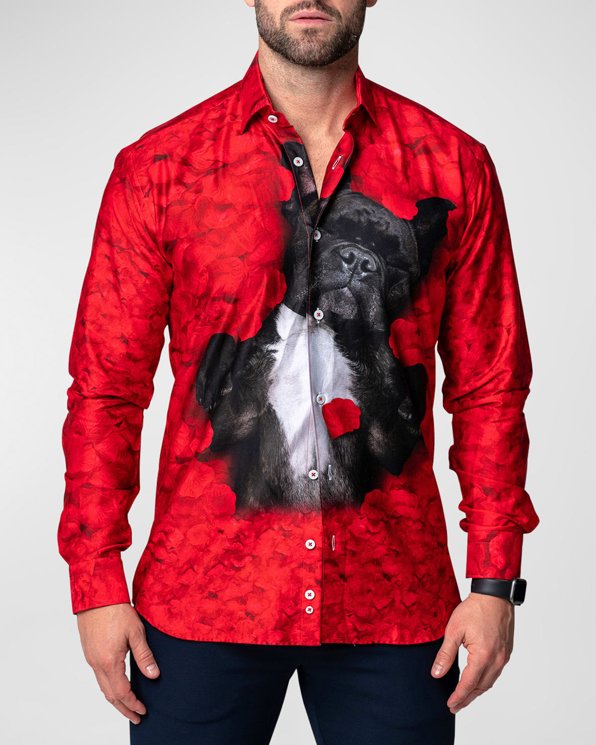 Shop Maceoo Men's Fibonacci Valentine's Dog Sport Shirt In Red