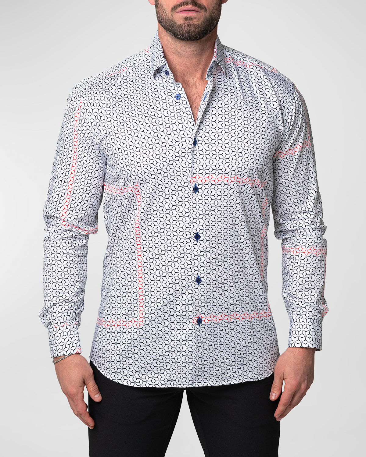 Maceoo Fibonacci Brackets Cotton Button-up Shirt In White